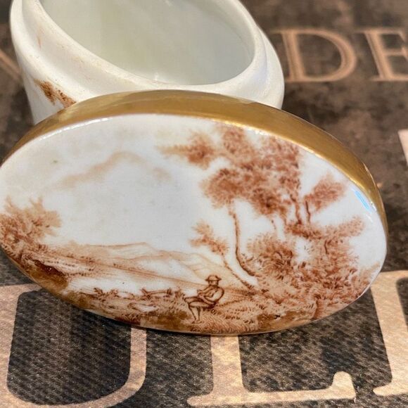 Vintage Portuguese Hand-Painted Sepia Porcelain Trinket - Picture 5 of 9